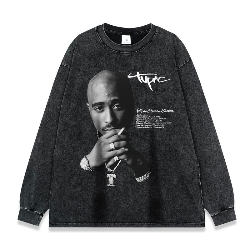 Hip-Hop Print Tee Heavyweight Washed Oversized Long Sleeve  - Image 1