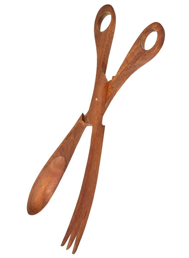 AeraVida Stylish Hand Carved Salad or Bread Palm Wood Scissor Tongs | Elegant Wooden Kitchen Utensils for Serving | Handcrafted Palm Wood Tongs - Image 1