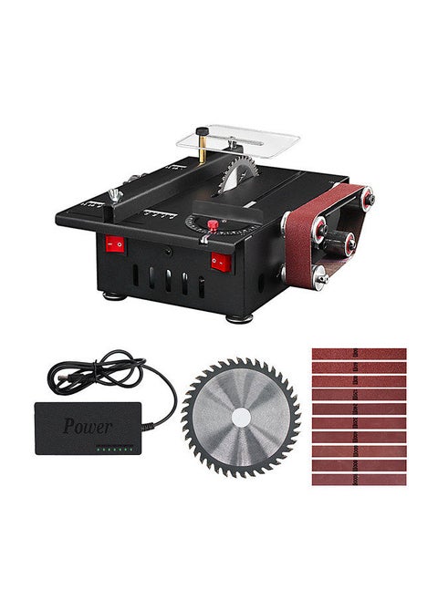 150W Mini Bench Saw and Belt Sander Variable Speed Circular Table Saw 30mm Cutting Depth DIY Benchtop Sanding Machine with 10 Sanding Belts for Wood Plastic Stone Metal Knife