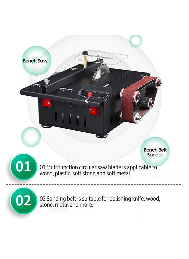 Generic - 150W Mini Bench Saw and Belt Sander Variable Speed Circular Table Saw 30mm Cutting Depth DIY Benchtop Sanding Machine with 10 Sanding Belts for Wood Plastic Stone Metal Knife - Image 1
