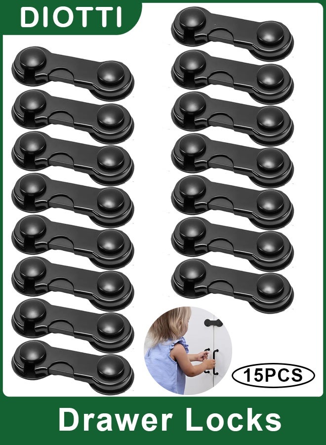 DIOTTI 15 Pack Baby Proof Cabinet & Drawer Locks, Child Safety Latches for Cabinets, Drawers, Fridge, Oven & Toilet, Easy Adhesive Install, No Tools Needed - Image 1