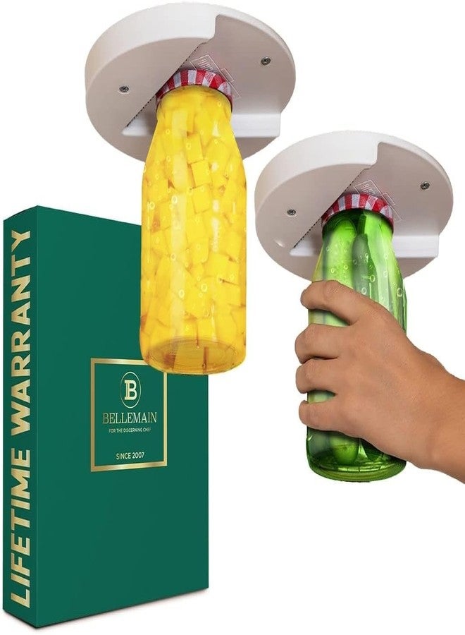 بيلمين فتاحة برطمانات بيلمين تُركّب أسفل الخزانة، عبوة من قطعتين، ماسك وفاتح أغطية ممتاز للبرطمانات والزجاجات، مثالي لمن يعانون من ضعف القبضة وكبار السن، سهل التركيب والإزالة - Image 1