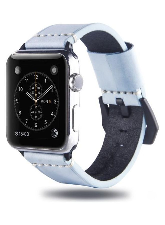 NIBEMINENT White Fog Wax Texture Strap for Apple Watch Series 7 41mm/6 & SE 5 4 40mm/3 2 1 38mm Baby Blue - Image 4