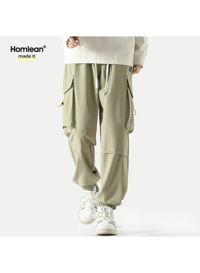 Homlean Paratrooper Cargo Pants For Men, Autumn And Winter Loose-fit Streetwear Versatile Jogger Sweatpants, Casual Sports Trousers 2227 Apricot Color M - Image 2