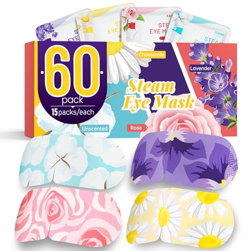 AROIC 60 Pack Steam Eye Masks Disposable Heated Eye Mask Warm Compress for Eyes Relaxation Mothers Day Gifts Self Care for Women Spa Travel Essentials Lavender Unscented Chamomile Rose - Image 1