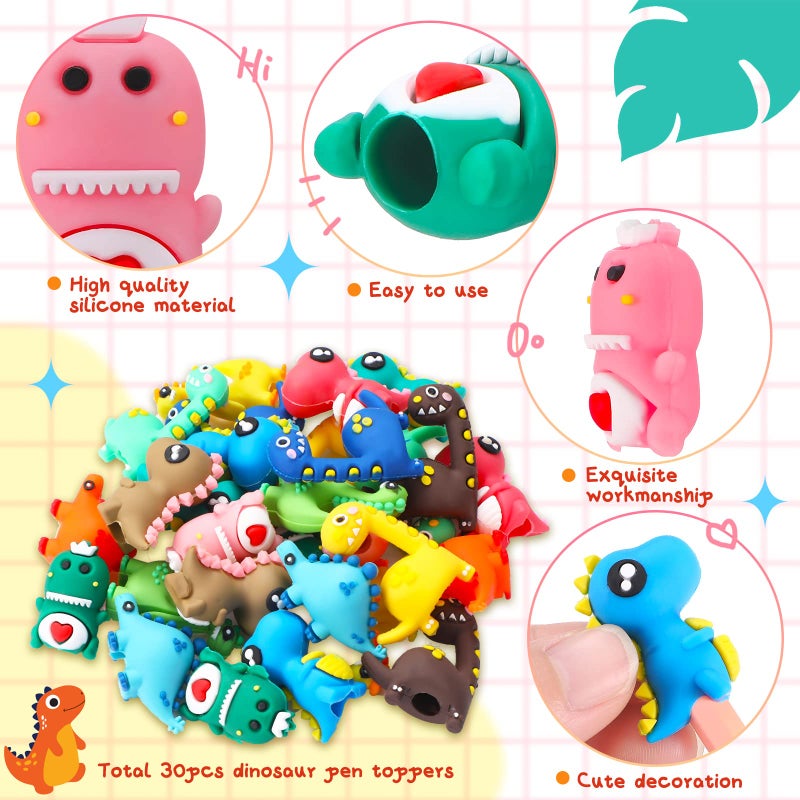 Marspark 30 Pieces Dinosaur Pencil Toppers Animal Pencil Charms Dinosaur Pen Clip on Toppers Prizes Gifts Cute Pen Decoration for Office Party Supplies Favors - Image 3