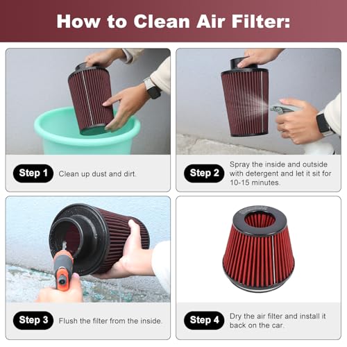 KYOSTAR Universal 6" (152mm) High-Flow Air Filter, Reusable Cone Cold Air Intake, High Performance, Washable, Clamp-On Car High Flow Air Kit, Flange Diameter: 6 Inch, Filter Height: 6.2 Inch, Red - Image 5