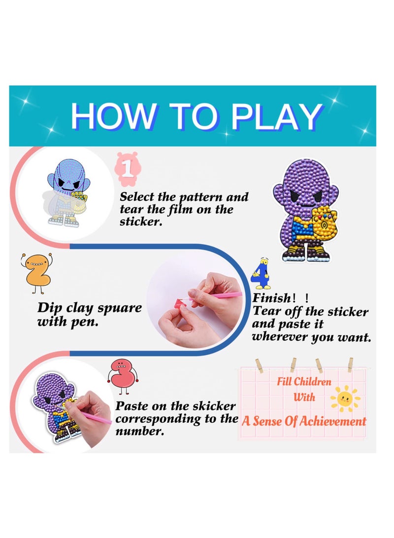 Excefore Diamond Painting Stickers Kits for Kids, Gem Art Kits, 5D Big Gem Diamond Painting, Diamond art for kids with dots, Superhero Gift for boy and girls Age 4-12 - Image 4