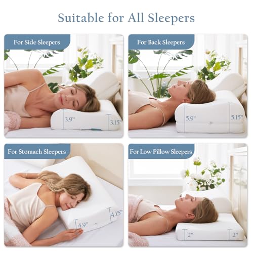 Luxe Linen Contour Memory Foam Pillow for Neck Pain Relief 3Layer 5Level Height Adjustable Loft 16 Cervical Ergonomic Cooling Tencel Lyocell Cover High Loft Support for SideBackStomach Sleepers Queen - Image 3