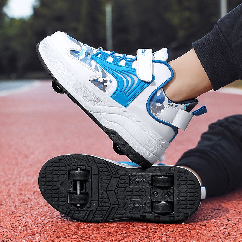 Children''s Four-Wheel Roller Shoes Without Lights, Student Version for Ages 6-15, High-Appearance Roller Skates for Girls, Automatic Retractable for Boys - Image 1