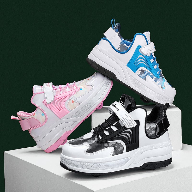 Children''s Four-Wheel Roller Shoes Without Lights, Student Version for Ages 6-15, High-Appearance Roller Skates for Girls, Automatic Retractable for Boys - Image 3