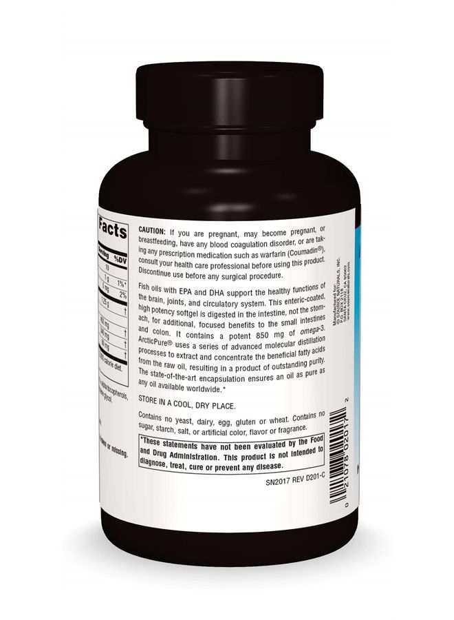 Source Naturals ArcticPure Omega-3 Fish Oil 850mg Ultra Potency EPA + DHA For Heart, Joint, Brain & Immune Health -Enteric Coated For Sensitive Stomachs - 120 Softgels - Image 2