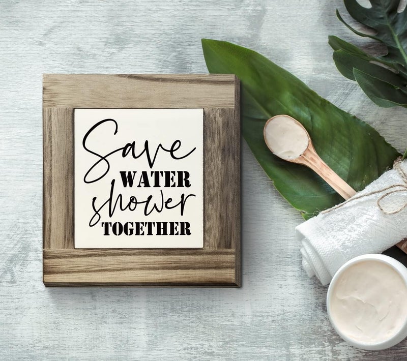 EDCTO Rustic Bathroom Wood Plaque Sign, Save Water Shower Together, Funny Bathroom Décor Sign, Box Wooden Plaques Signs, Toilet Shelf Décor Sign, Rustic Farmhouse Bathroom Wood Sign 4.3×4.3×0.7inch - Image 5