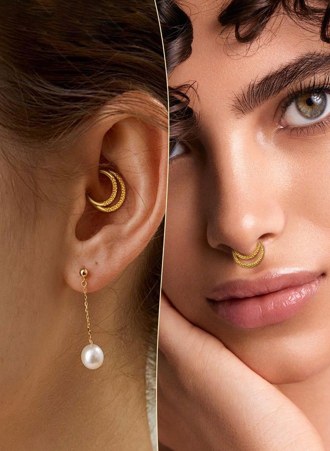 COCHARM Beaten Septum Rings 16G Gold Septum Jewelry Unique Helix Daith Rook Earrings Surgical Steel Daith Piercing Jewelry - Image 2