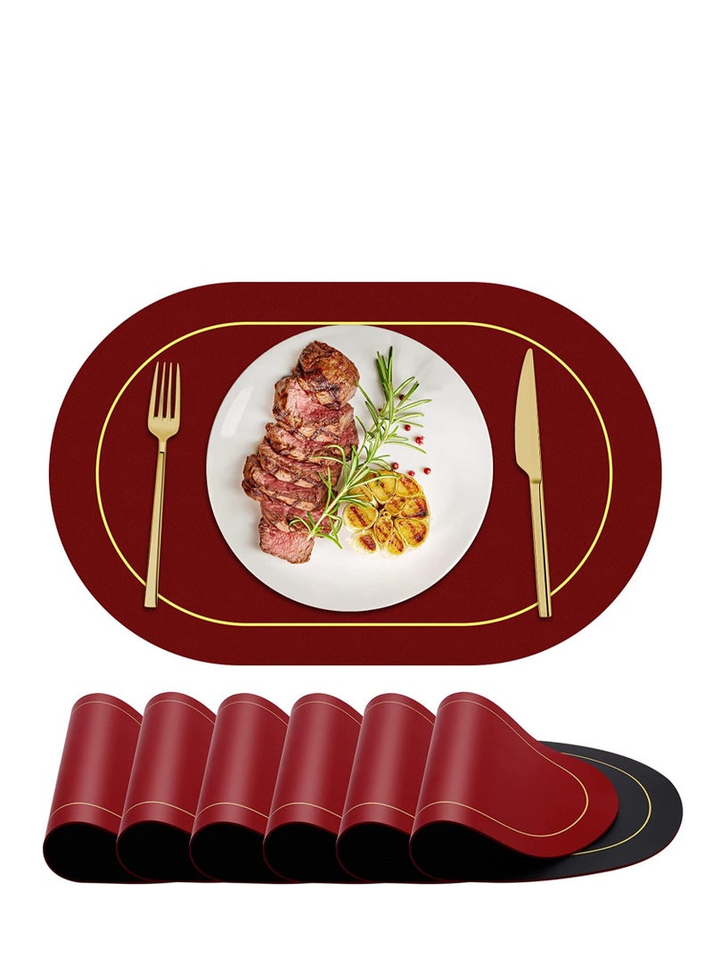 SYOSI Placemats Oval Placemats Faux Leather for Dining Table Double Sided Color Wipeable Table Mats Heat Resistant Placemats for Kitchen Wedding Restaurant Table Set of 6 - Image 1