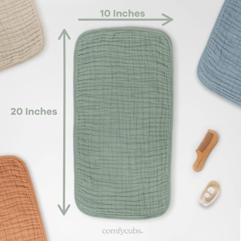 Comfy Cubs مناديل تجشؤ مريحة من كومفي كابس 20 × 10 عبوة من 10 طبقات كبيرة 6 ماصة للغاية 100 قطن للأطفال الرضع لللعاب والفوضى ناعمة وآمنة ولطيفة مناديل تجشؤ للأطفال الأولاد والبنات متعددة الألوان - Image 3