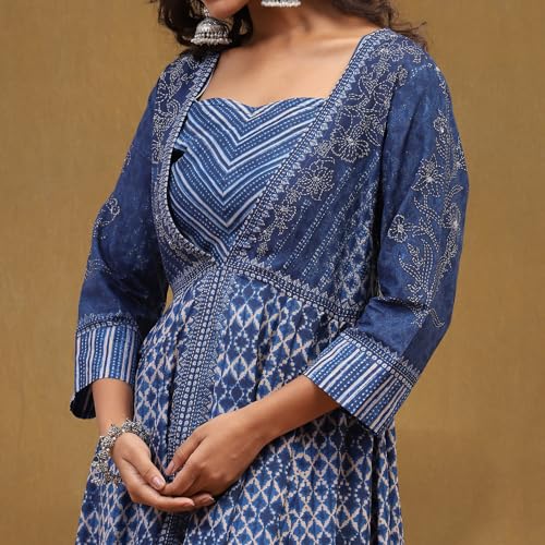 Biba Indigo Modal Festive Anarkali Fusion Suit Set - Image 4