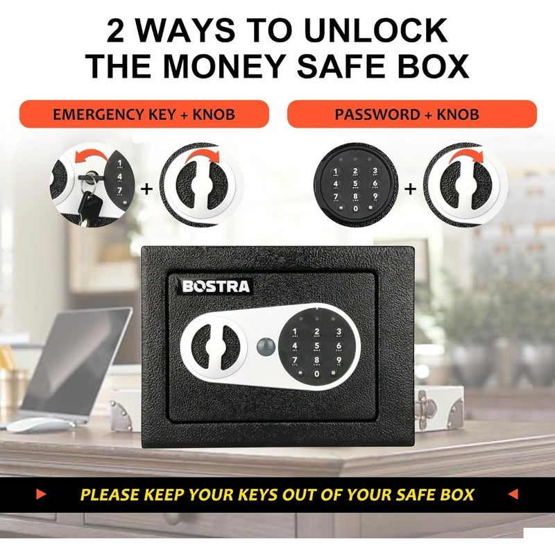 Fireproof Safe Box with Sensor Light and Fireproof Bag, Money Safe Box with Digital Keypad, Security Safe Box for Home, 0.23 Cubic Small Safe with Keys and Pass Code for Cash Jewelry - Image 5
