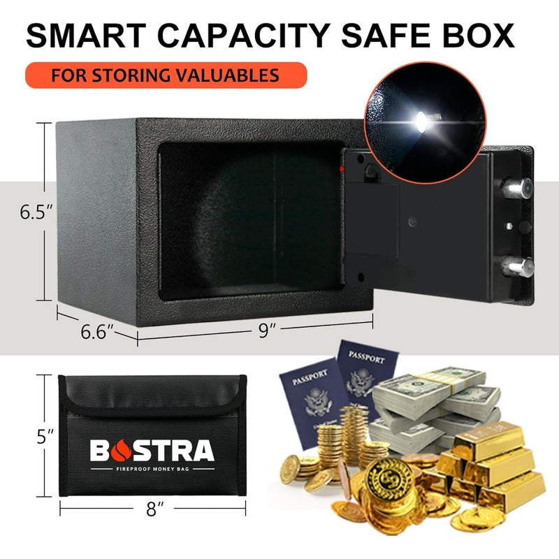 Fireproof Safe Box with Sensor Light and Fireproof Bag, Money Safe Box with Digital Keypad, Security Safe Box for Home, 0.23 Cubic Small Safe with Keys and Pass Code for Cash Jewelry - Image 4