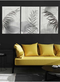 LOWHA Set Of 3 Canvas Wall Arts Stretched Over Wooden Frame Plant Leaves Abstract Paintings  - Image 3