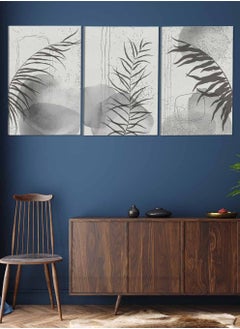 LOWHA Set Of 3 Canvas Wall Arts Stretched Over Wooden Frame Plant Leaves Abstract Paintings  - Image 2