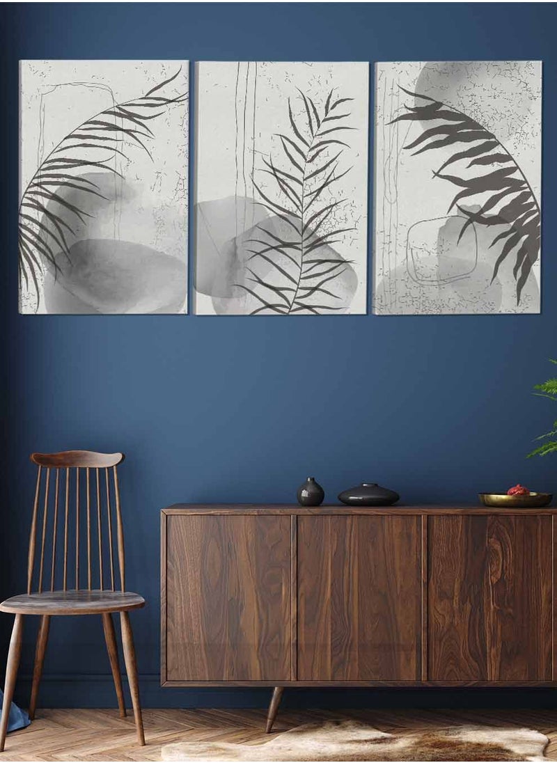 LOWHA Set Of 3 Canvas Wall Arts Stretched Over Wooden Frame Plant Leaves Abstract Paintings  - Image 2