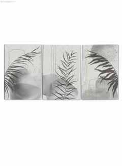 LOWHA Set Of 3 Canvas Wall Arts Stretched Over Wooden Frame Plant Leaves Abstract Paintings  - Image 4