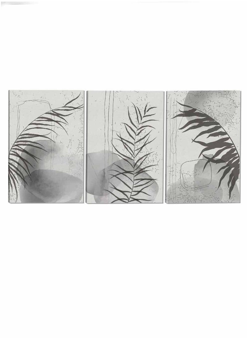 LOWHA Set Of 3 Canvas Wall Arts Stretched Over Wooden Frame Plant Leaves Abstract Paintings  - Image 4