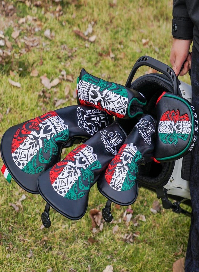 Big Crazy Golf Club Covers, Funny Golf Head Covers, Driver Headcover, Hybrid Headcover, Fairway Woods Head Covers, Putter Cover, Golf Gift Accessories for Men, Day of The Dead Skull Skeleton Design - Image 2
