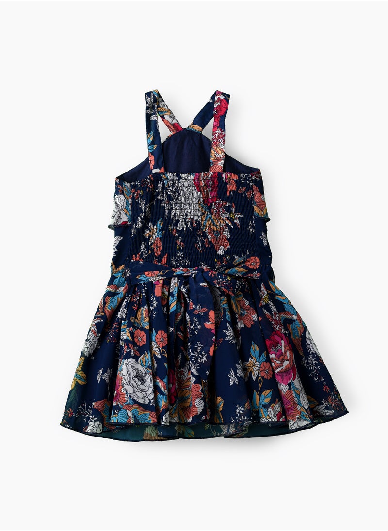 Jelliene Girls Navy Floral Crossback Party Dress  - Image 2