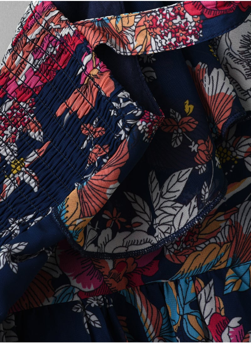 Jelliene Girls Navy Floral Crossback Party Dress  - Image 3