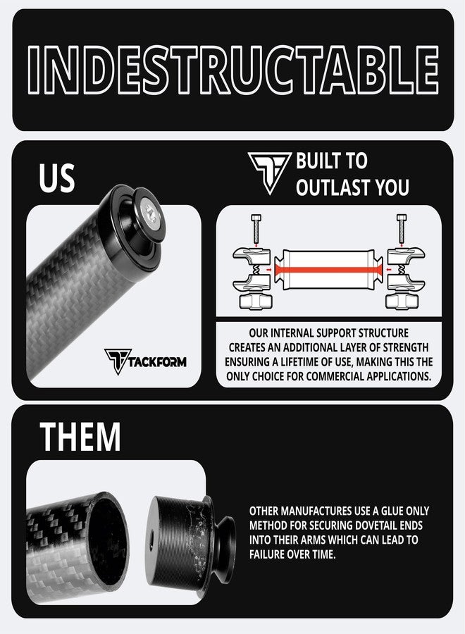 Tackform 10" Long 20mm Ball and Socket Arm DuraLock 20 Series Carbon Fiber Arm | Dual 20mm Sockets with Optional Anti-Theft Knobs | Black - Image 2