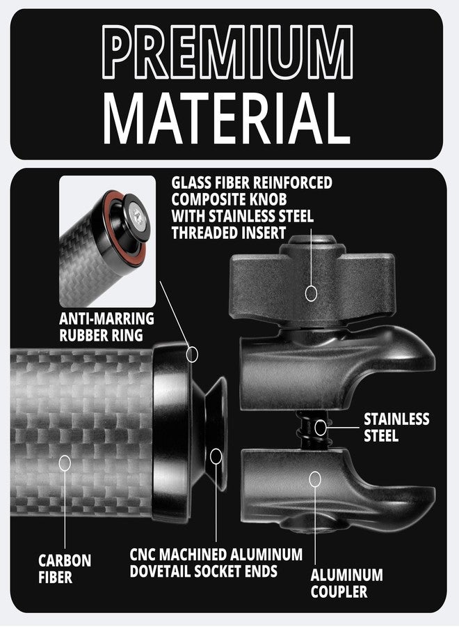 Tackform 10" Long 20mm Ball and Socket Arm DuraLock 20 Series Carbon Fiber Arm | Dual 20mm Sockets with Optional Anti-Theft Knobs | Black - Image 3