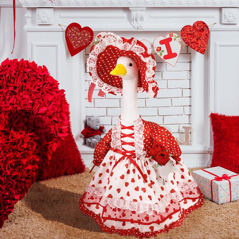 Ueyben Spring Porch Goose Outfit, Flower Porch Goose Clothes Valentine's Day Geese Costume for 23" Lawn Cement Plastic Gooses Statue for Garden Yard Decoration - Image 4