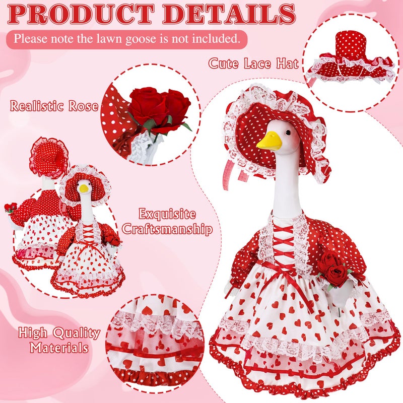 Ueyben Spring Porch Goose Outfit, Flower Porch Goose Clothes Valentine's Day Geese Costume for 23" Lawn Cement Plastic Gooses Statue for Garden Yard Decoration - Image 3