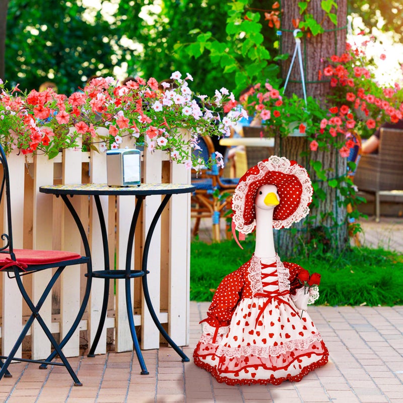 Ueyben Spring Porch Goose Outfit, Flower Porch Goose Clothes Valentine's Day Geese Costume for 23" Lawn Cement Plastic Gooses Statue for Garden Yard Decoration - Image 5