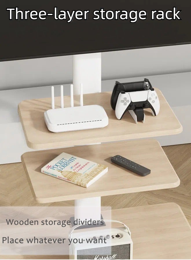 Bolivia's Mobile TV Stand Rolling TV Cart for 26-75" TVs , With 360° Lockable Wheels - Height Adjustable , Up to 45kg, VESA Compatible 600x400mm , With Three-layer Wooden Storage Shelves  - Image 5