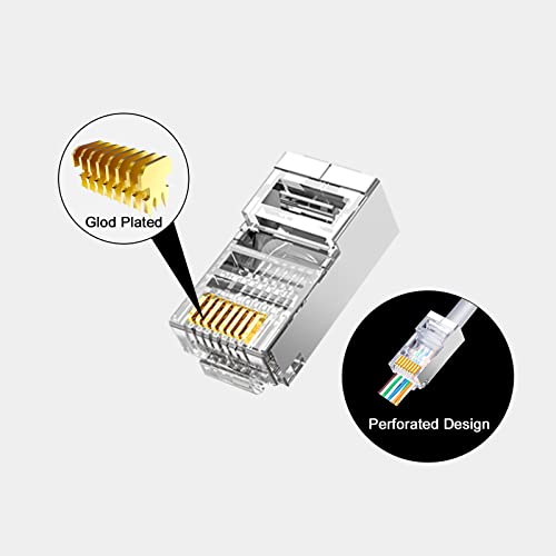 YIOVVOM RJ45 Cat6 Shield Pass Through Connectors Gold Plated 8P8C Ends for Solid Wire and Standard Cable, Transparent 50-Pack - Image 3