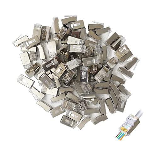 YIOVVOM RJ45 Cat6 Shield Pass Through Connectors Gold Plated 8P8C Ends for Solid Wire and Standard Cable, Transparent 50-Pack - Image 1