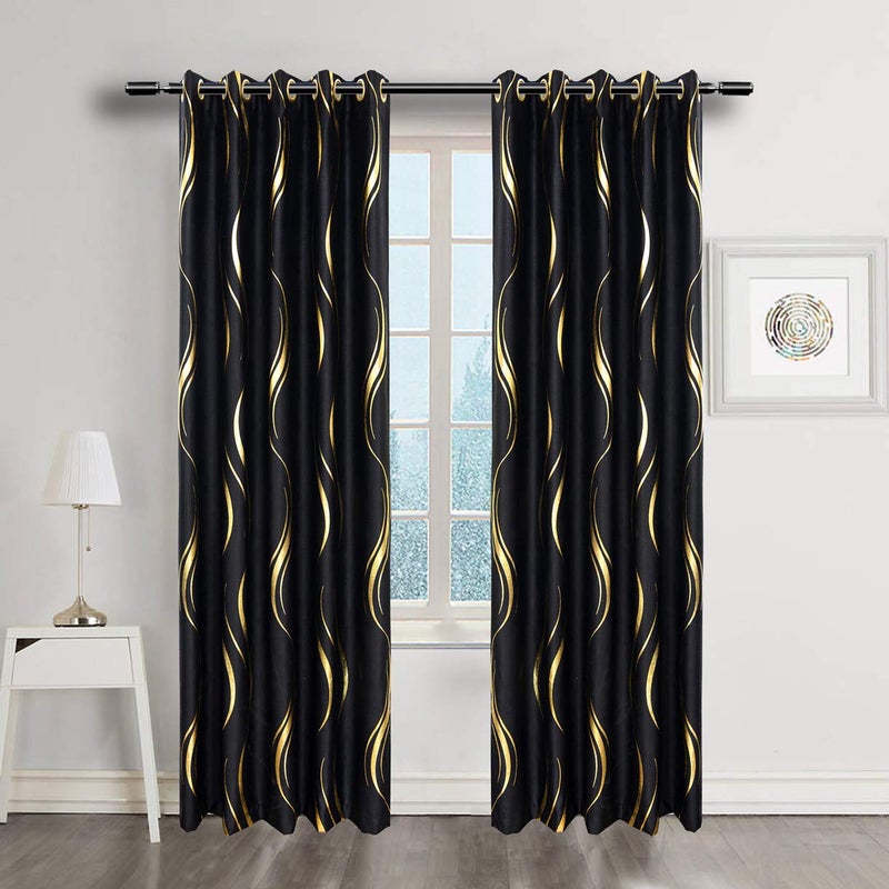 MYRU 1 Pair Blackout Curtains for Bedroom, Luxury Striped Curtains for Living Room (Black and Gold, 2 x 54 x 84 Inch) - Image 5