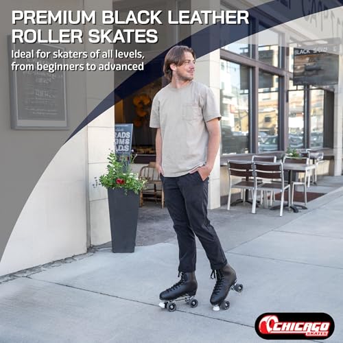 CHICAGO Skates Men's Premium Leather Lined Rink Roller Skate - Classic Black Quad Skates - Size 10 - Image 2