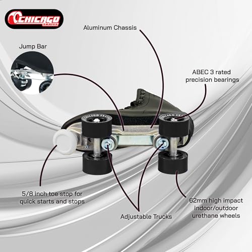 CHICAGO Skates Men's Premium Leather Lined Rink Roller Skate - Classic Black Quad Skates - Size 10 - Image 3