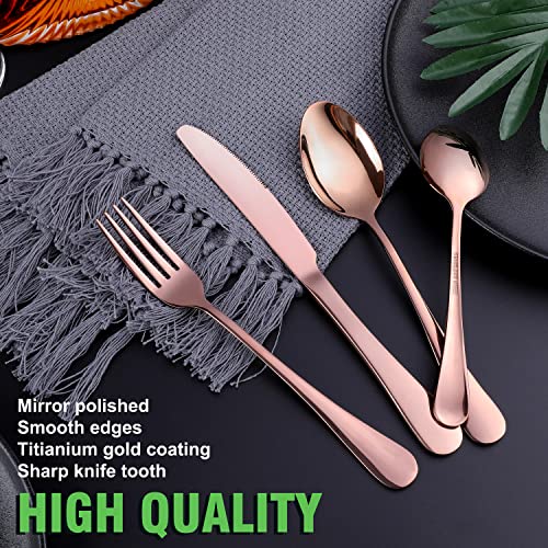 OGORI Copper/Rose Gold Silverware Set, OGORI 24-Piece Stainless Steel Flatware Set, Service of 6 - Image 2