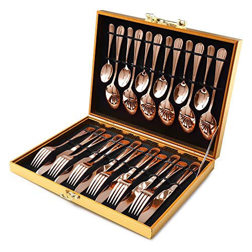OGORI Copper/Rose Gold Silverware Set, OGORI 24-Piece Stainless Steel Flatware Set, Service of 6 - Image 1