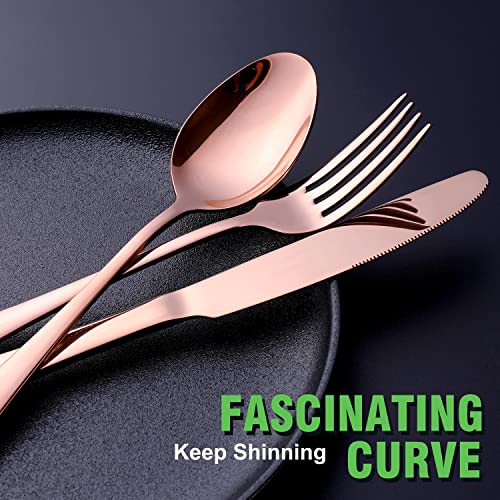 OGORI Copper/Rose Gold Silverware Set, OGORI 24-Piece Stainless Steel Flatware Set, Service of 6 - Image 5