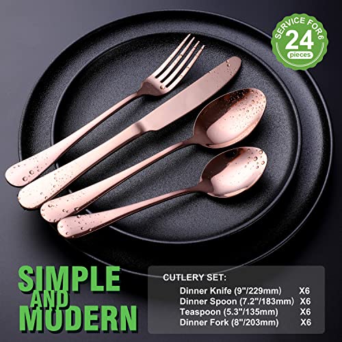 OGORI Copper/Rose Gold Silverware Set, OGORI 24-Piece Stainless Steel Flatware Set, Service of 6 - Image 4