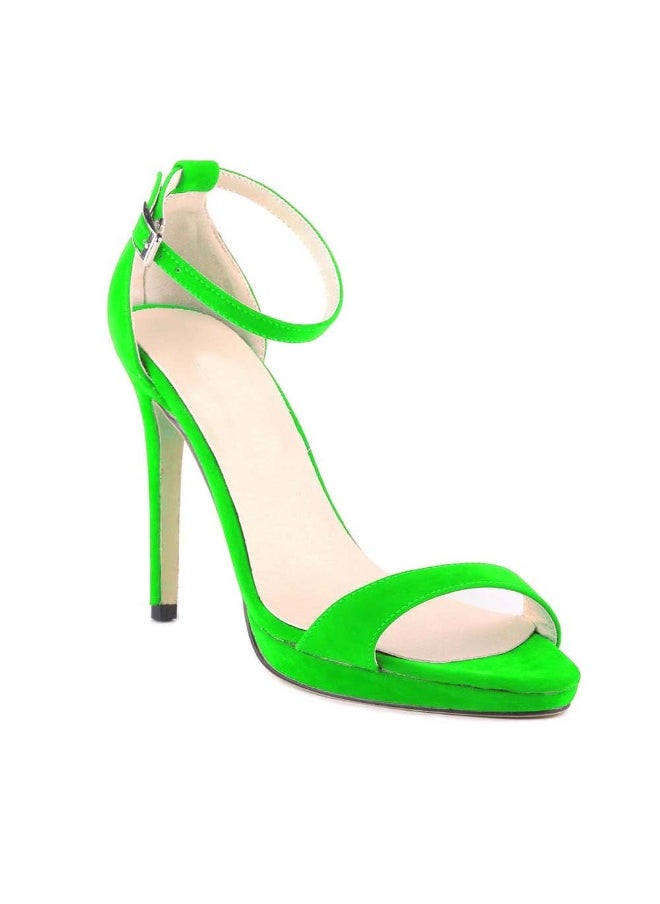 Loquat Flannel Buckle Single Strap Stiletto Sandals 11cm Green  - Image 2