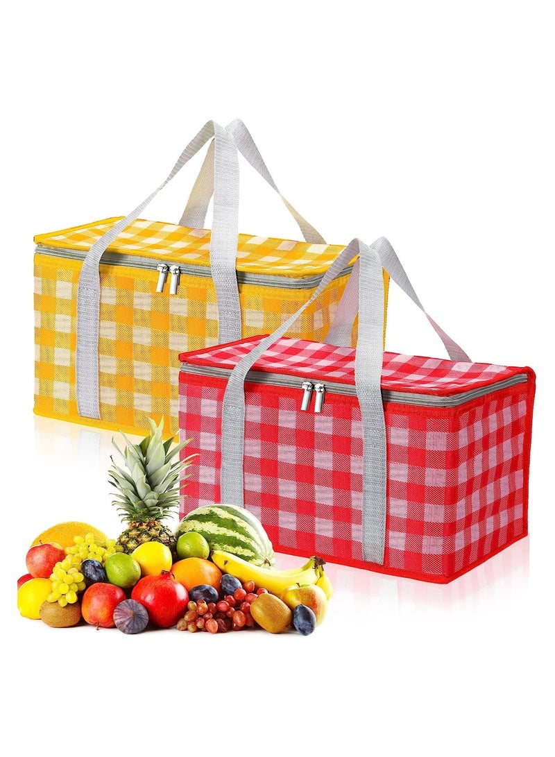 Y&D Insulated Picnic Bag, Reusable Cooler Bags Beach Leakproof Foldable with Zippered Top for Travel Outdoor, 35*20*20cm (Red and Yellow)  - Image 1