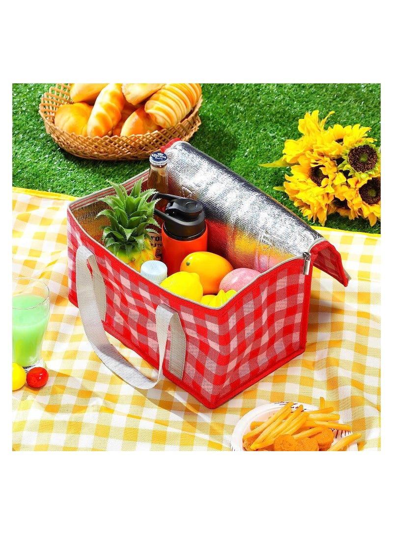 Y&D Insulated Picnic Bag, Reusable Cooler Bags Beach Leakproof Foldable with Zippered Top for Travel Outdoor, 35*20*20cm (Red and Yellow)  - Image 2