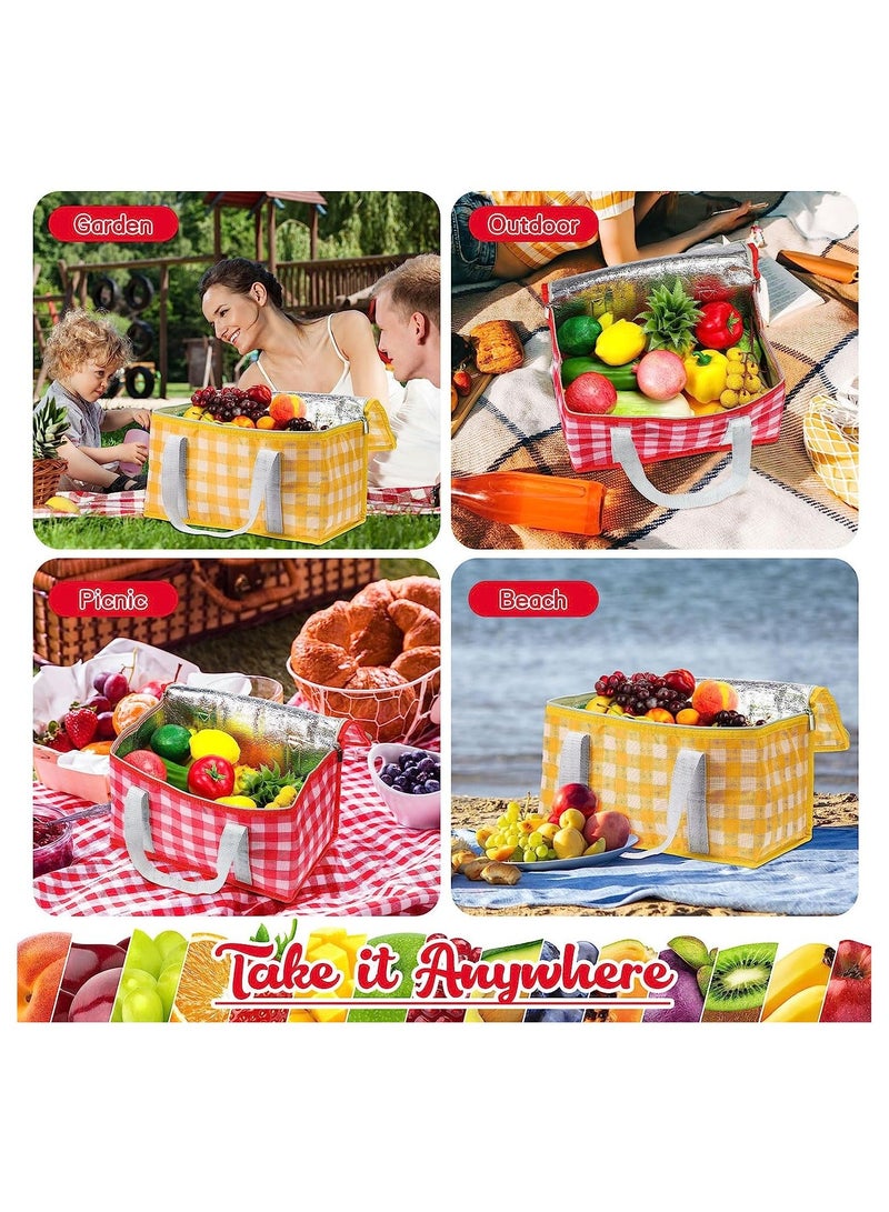 Y&D Insulated Picnic Bag, Reusable Cooler Bags Beach Leakproof Foldable with Zippered Top for Travel Outdoor, 35*20*20cm (Red and Yellow)  - Image 4
